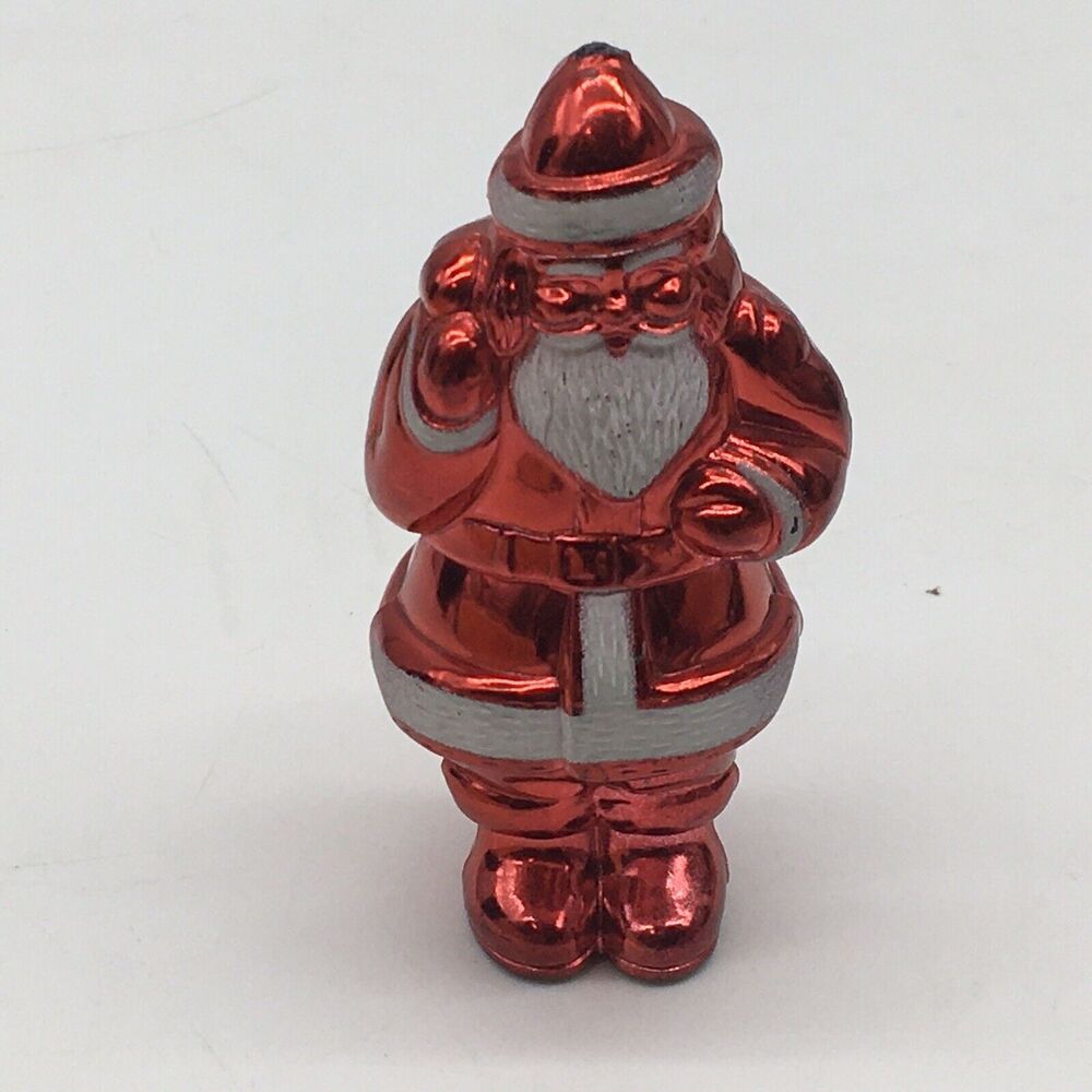 Vtg Mid Century Christmas Hard Plastic Celluloid Red Shiny Santa Figure Ornament